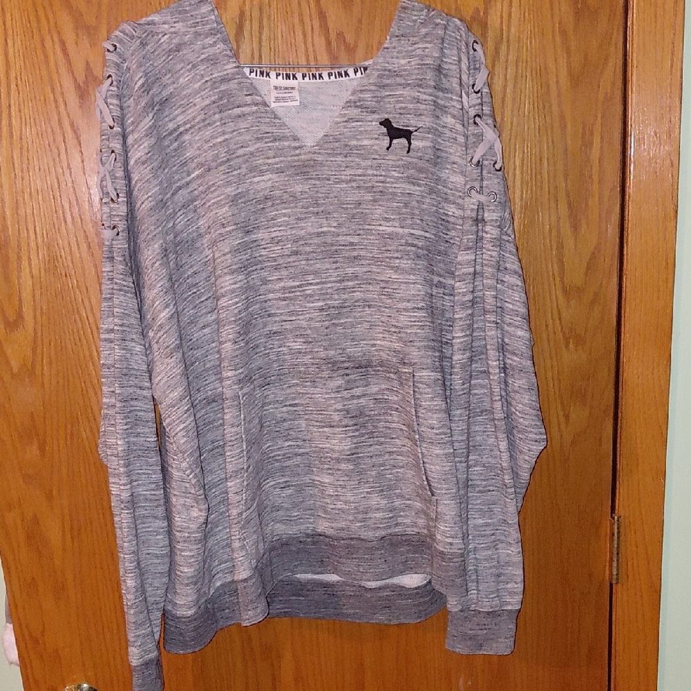PINK Victoria's Secret Heathered Sweatshirt with Lace-Up Detail